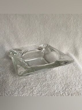 MCM Vintage Clear Thick Glass Square Star Cigar Cigarette Ashtray